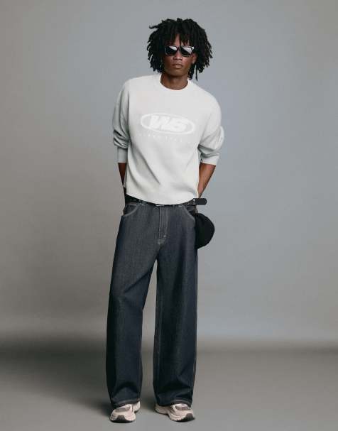 Bershka – Bedruckter Pullover in Grau mit Rundhalsausschnitt - view 1