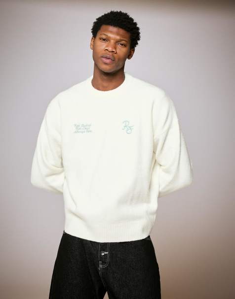 Bershka – Bedruckter Pullover in Weiß mit Rundhalsausschnitt - view 1