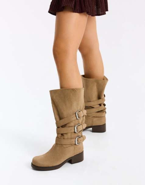 Bershka – Beige bikerboots med spännen - view 1