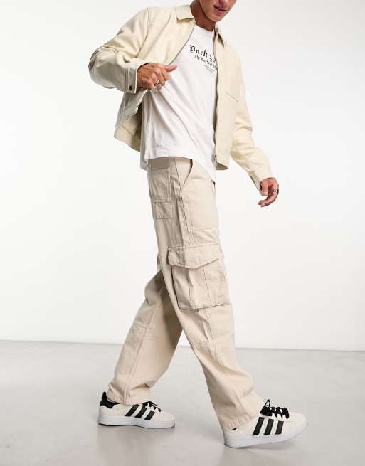 Bershka - Beige cargobukser med vide ben
