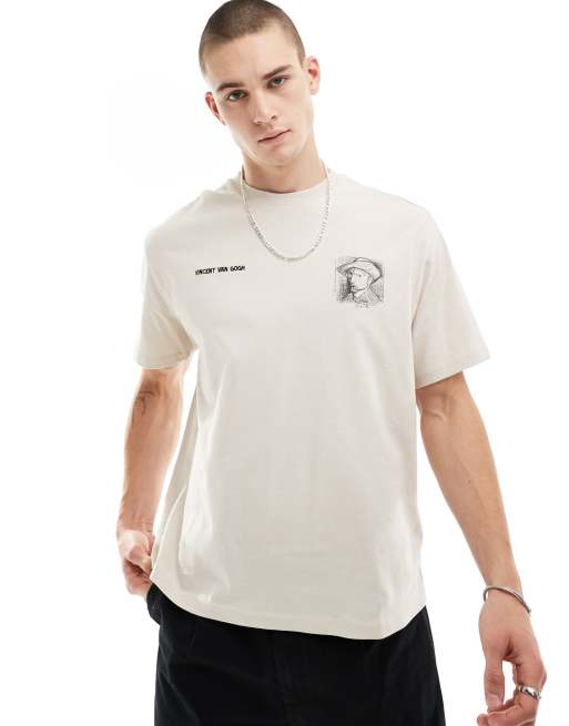 Bershka - Beige firkantet T-shirts med Van Gogh-print, 2 af 4