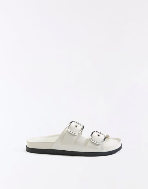 Bershka - Beige flade badesandaler med spænder, 4 af 4