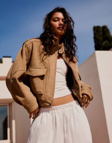 Bershka – Beige jacka i mockaimitation - view 1