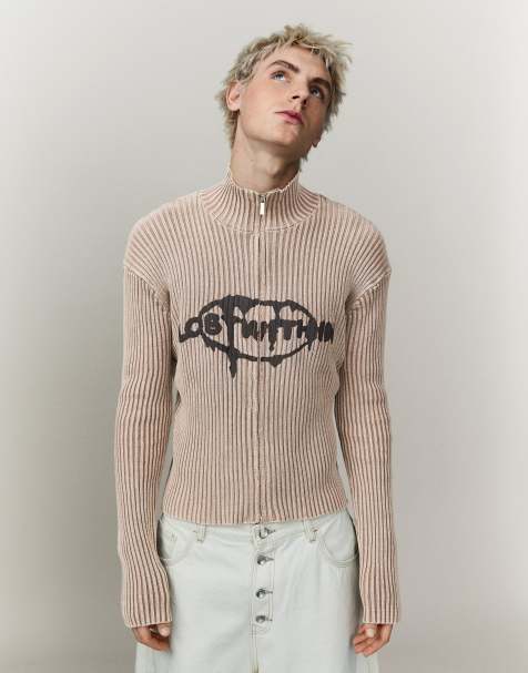 Bershka - Beige jakke med print og lynlås - view 1