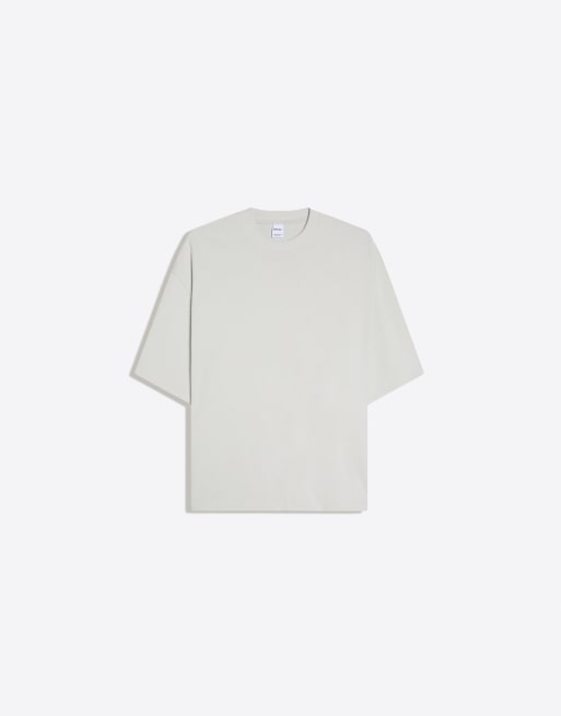 Bershka - Beige kraftig oversized T-shirt i firkantet pasform, 4 af 4