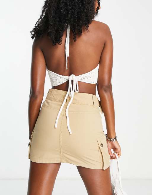 Bershka - Beige lavtaljet mikronederdel med cargodetaljer, 2 af 4
