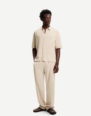 Bershka – Beige mjukisbyxor i linnemix med vida ben - view 1