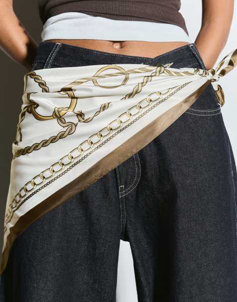 Bershka – Beige, mönstrad scarf i satin - view 1