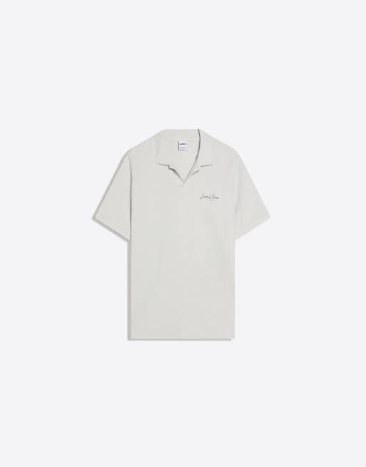 Bershka – Beige pikétröja med broderi och korta ärmar, 2 av 4