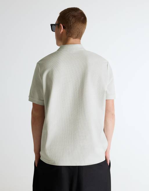 Bershka – Beige pikétröja med broderi och korta ärmar, 3 av 4