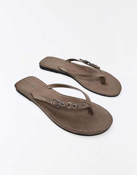 Bershka – Beige, platta toffelsandaler - view 1