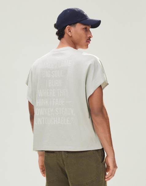 Bershka - Beige ærmeløs og oversized T-shirt med print - view 1