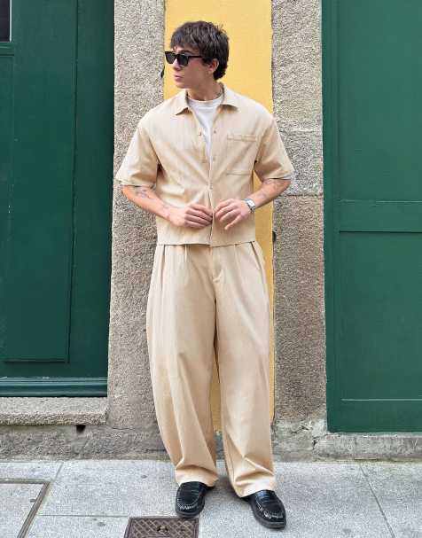 Bershka - Beige super-baggy semi-joggingbukser med plisseringer - view 1