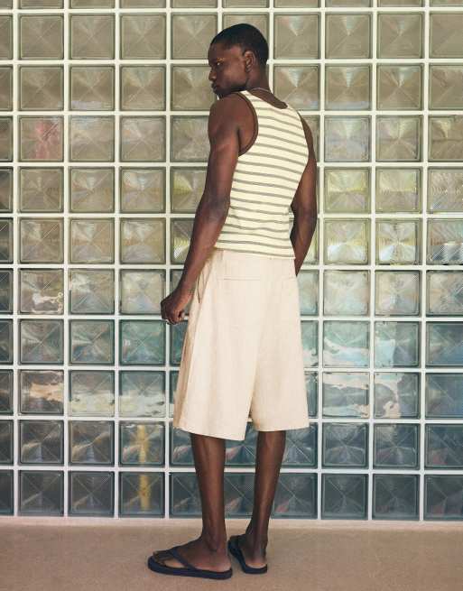 Bershka - Beige superposede bermudashorts i hør, 2 af 4