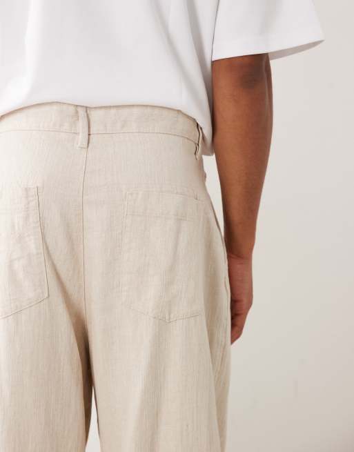 Bershka - Beige superposede bukser i hørblanding, 4 af 5
