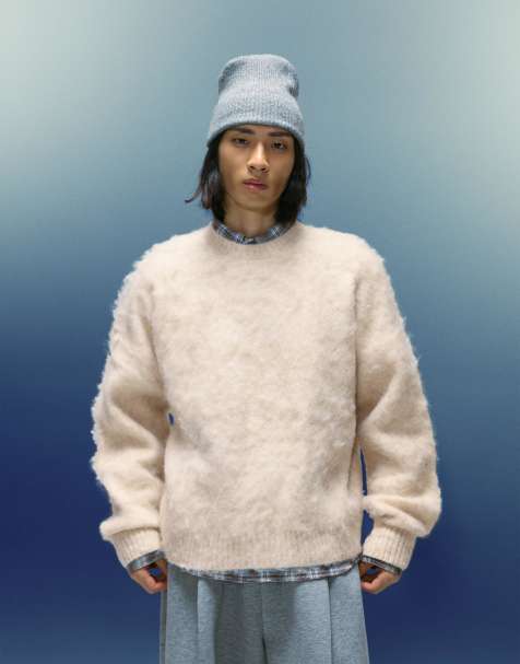 Bershka - Beige sweater i imiteret pels med firkantet pasform - view 1