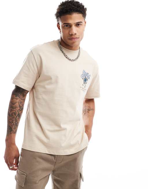 Bershka – Beige t-shirt med korsordstryck baktill, 2 av 4