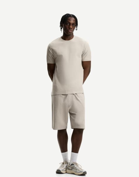 Bershka – Beige, texturerad t-shirt med korta ärmar - view 1