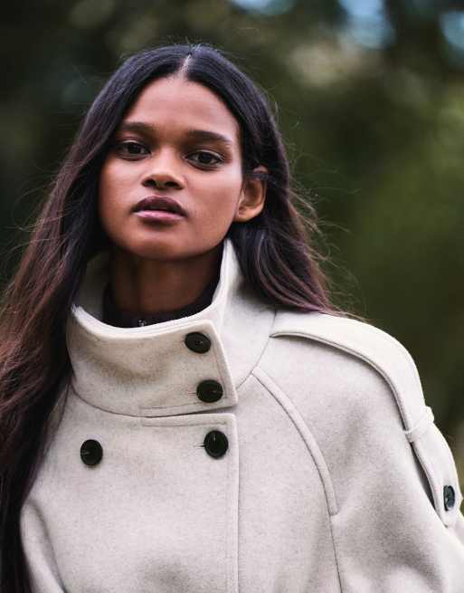 Bershka - Beige trench-jakke med ståkrave, 4 af 5