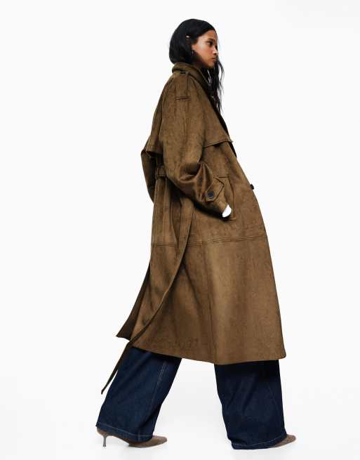 Bershka - Beige trenchcoat i imiteret ruskind, 3 af 4