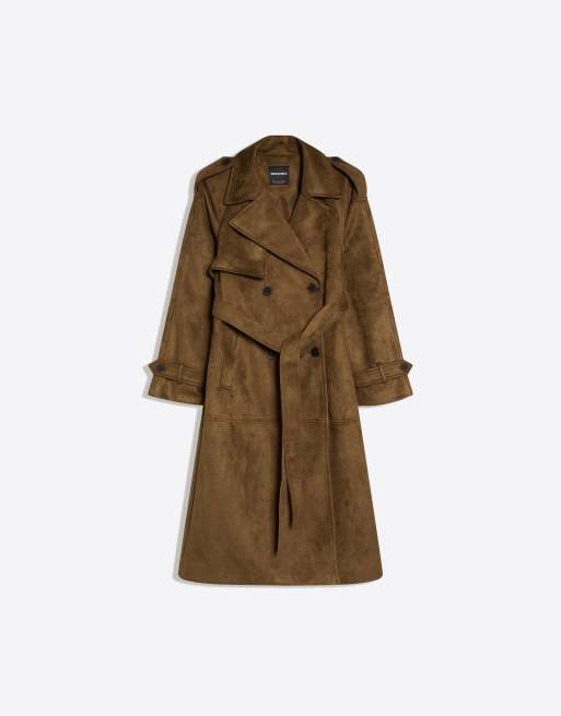 Bershka - Beige trenchcoat i imiteret ruskind, 4 af 4