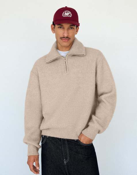 Bershka - Beige trøje med kvart lynlås - view 1