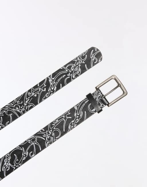 Bershka Belt with print buckle in black, 2 of 4