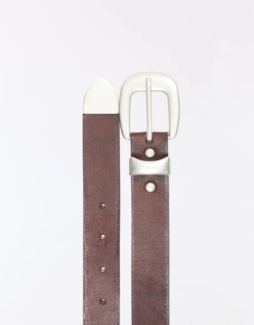 Bershka Belt with tip buckle in brown, 3 of 5