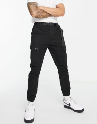 Bershka Belted Cargo Pants In Black | ModeSens