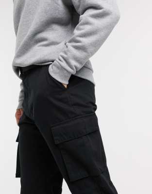 bershka belted cargo trousers in black