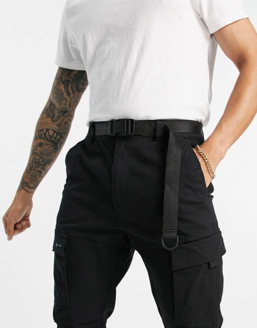 Bershka belted utility trouser in black store