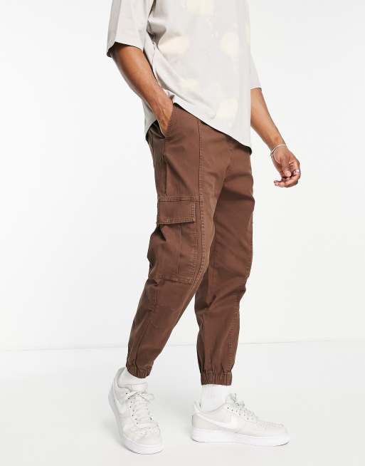 Bershka cuffed cargo pants in brown exclusive at ASOS