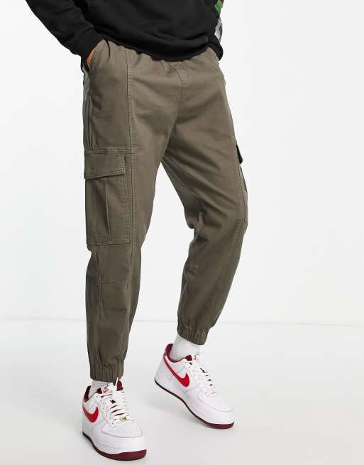 Bershka belted cargo trousers in khaki