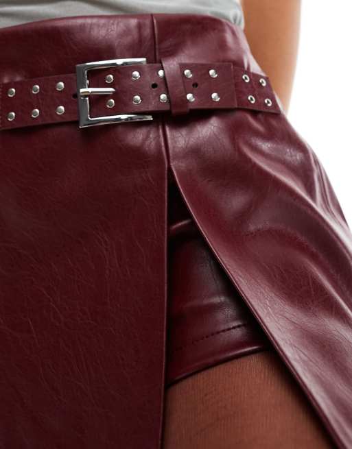 Red leather skirt bershka hotsell