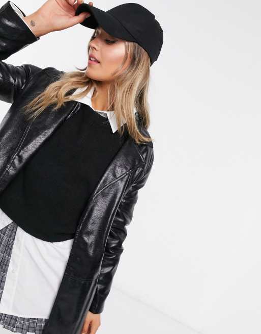 Bershka belted faux-leather vinyl shacket in black ASOS