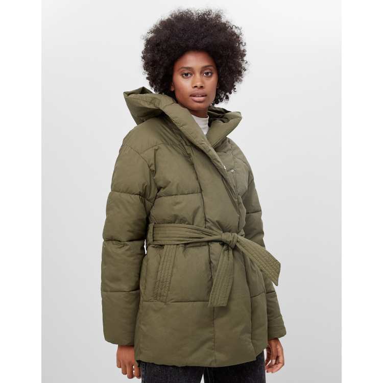 Puffer jacket clearance belted