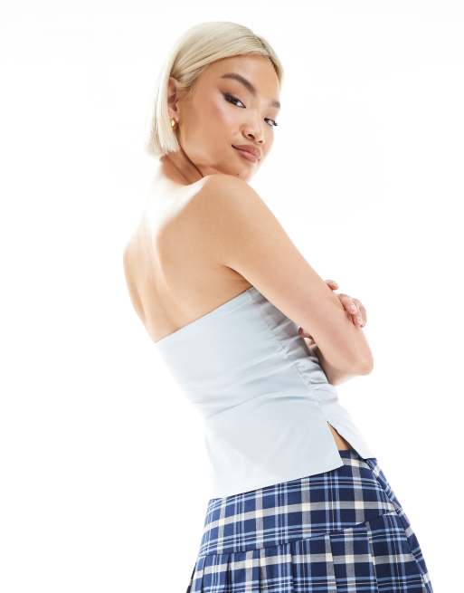 Bershka bengaline bandeau top in light blue