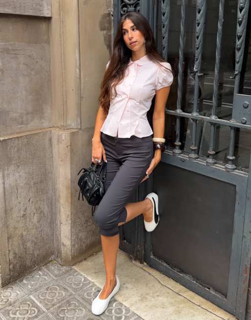 Bershka bengaline capri in grijs, 2 van 5