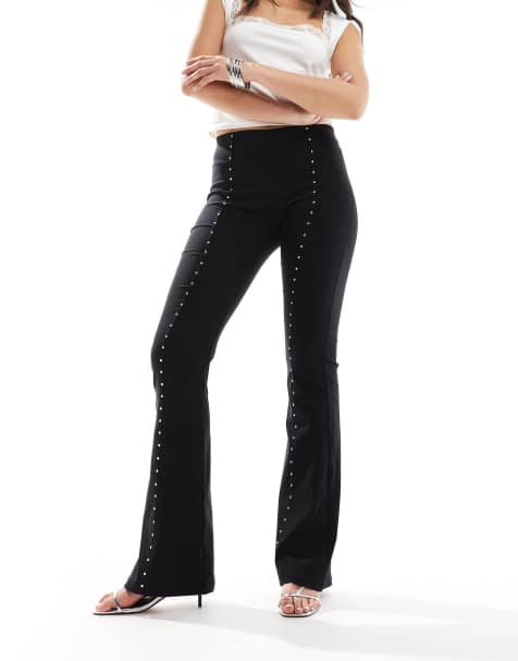 Bershka bengaline flared trousers in black - view 1