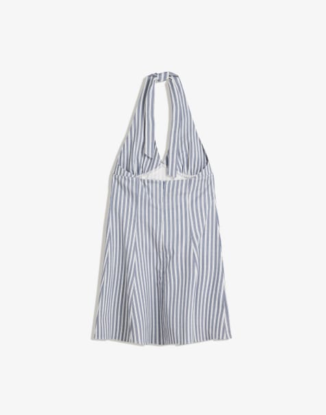Bershka Bengaline halter mini dress in denim blue - view 1