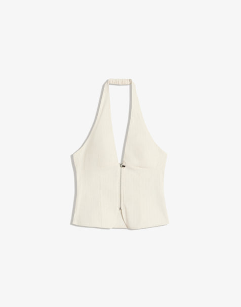 Bershka Bengaline halter top in beige - view 1