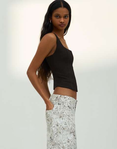 Bershka Bengaline strappy top in black - view 1
