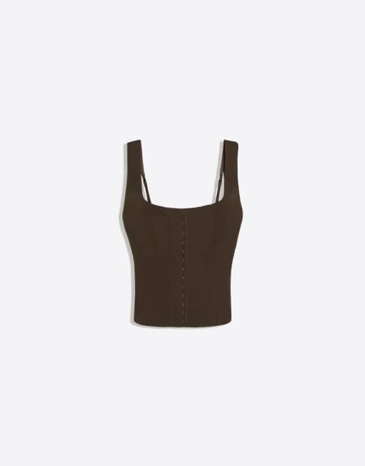 Bershka Bengaline strappy top in brown, 5 of 5