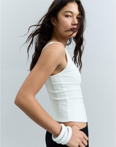 Bershka Bengaline strappy top in white - view 1