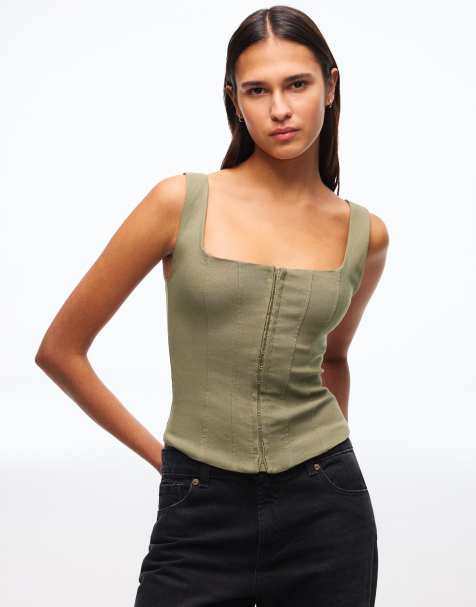 Bershka - Bengaline - Top kaki con spalline sottili - view 1