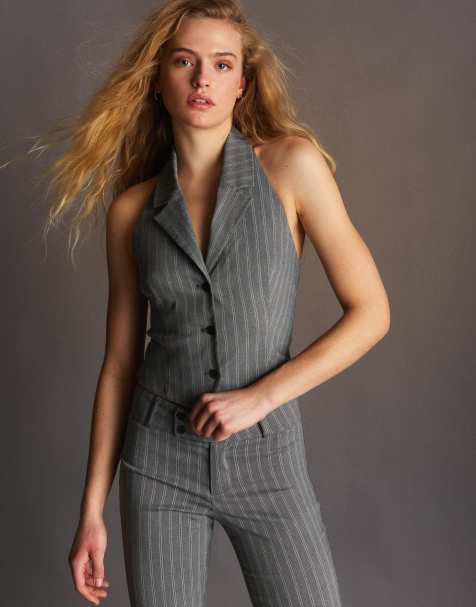 Bershka Bengaline waistcoat in grey - view 1
