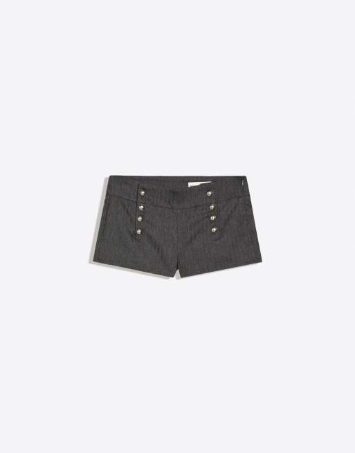 Bershka bengalinshorts med knappar i grått, 5 av 5