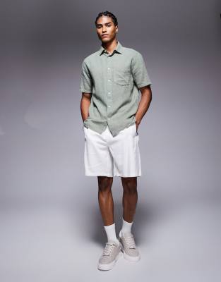 Bershka - Bermuda ample en lin mélangé - Blanc