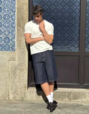 Bershka - Bermuda baggy en denim - Bleu-Bleu marine