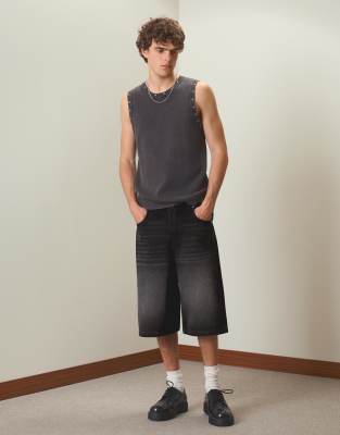 Bershka - Bermuda baggy en denim - Noir